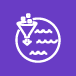 white funnel filtering data into a circular lake with wave lines on purple background representing AWS Lake Formation