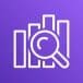 white magnifying glass over vertical bars icon on purple gradient background representing AWS OpenSearch Service (formerly Elasticsearch Service)