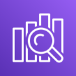 white magnifying glass over vertical bars icon on purple gradient background representing AWS OpenSearch Service (formerly Elasticsearch Service)