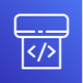 white browser window with code symbol on blue gradient background representing AWS Cloud9