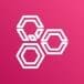three connected white hexagon icons on pink gradient background representing AWS Service Catalog