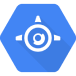 white propeller-like icon inside blue hexagon representing Google App Engine
