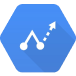white connected nodes with upward arrow icon inside blue hexagon representing Google Cloud Machine Learning Engine