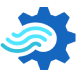 blue gear icon with three aqua wave lines inside representing Azure Stream Analytics