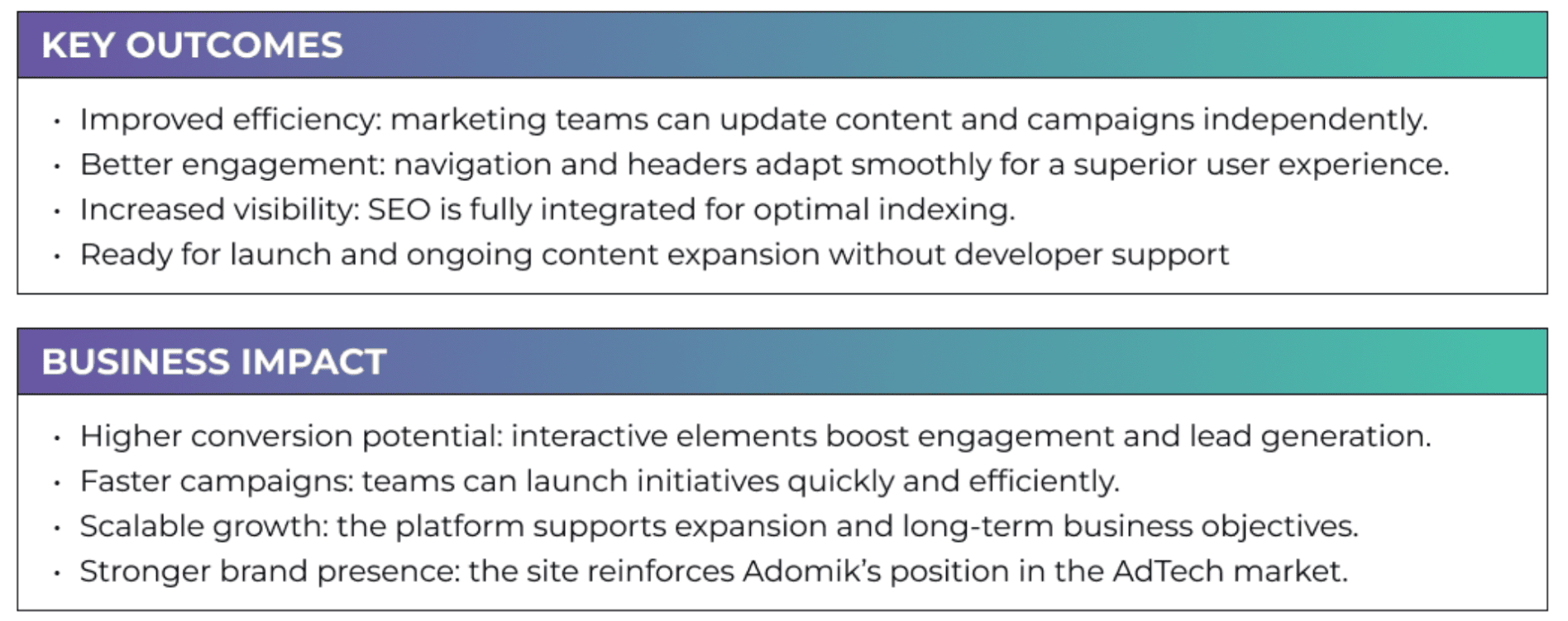Infographic with four metrics showing the impact of an AI assistant. Efficiency: 1 in 5 daily active users adopted the assistant in the first months of rollout. Productivity: 22% increase in conversion rate for AI-assisted sessions (2.3% → 2.8%). Revenue: 6% uplift in average order value through smarter bundling and cross-sell. Speed: 2 minutes saved per shopping session with faster product discovery.
