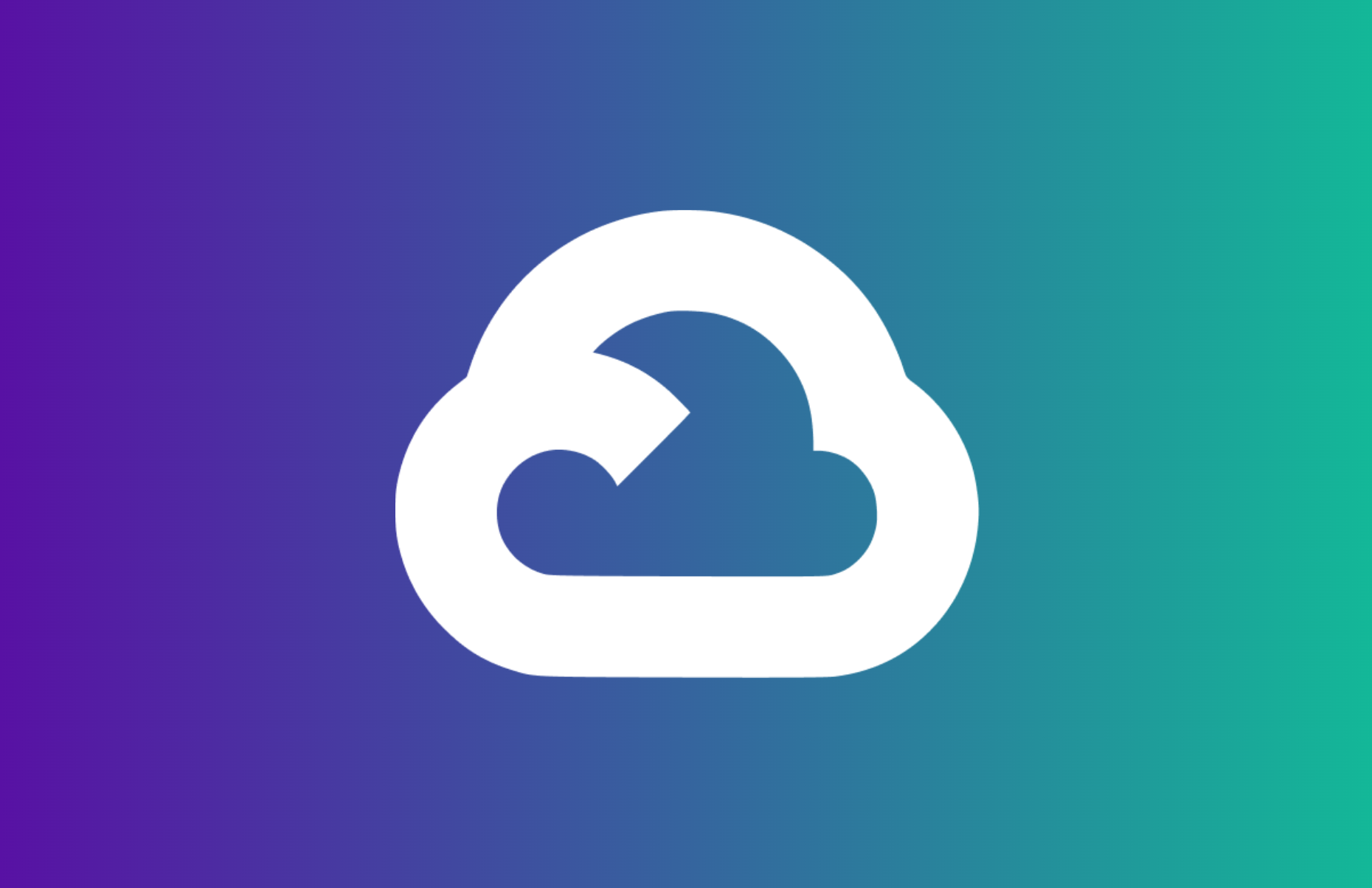 white Google Cloud icon with gauge symbol inside on gradient background transitioning from purple to teal