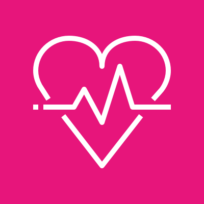 White heart icon with a heartbeat line across a magenta background, symbolizing heart health.