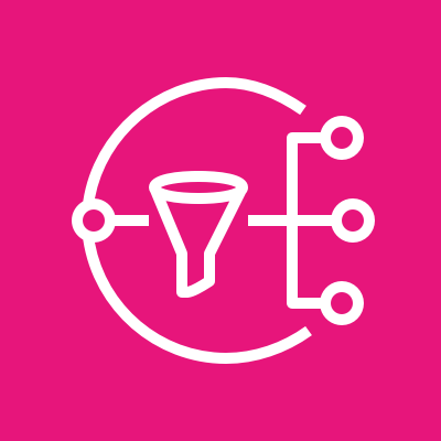 White data funnel icon with circuit connections on a magenta background, symbolizing data filtering and integration.
