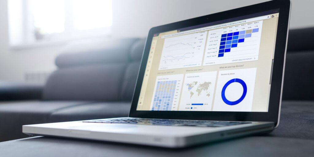 Laptop displaying a business intelligence dashboard