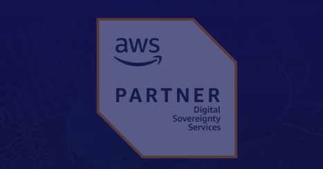 AWS Partner badge on a dark blue background with text 'PARTNER' and 'Digital Sovereignty Services'.